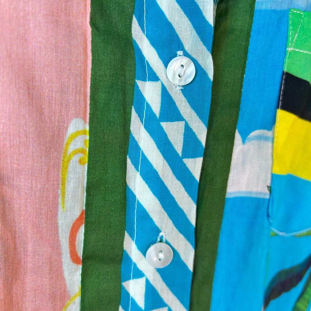 Lucky & Coco NWOT Women's Vibrant Tropical Patchwork Button Front LS Shirt Sz XL - Picture 7 of 15